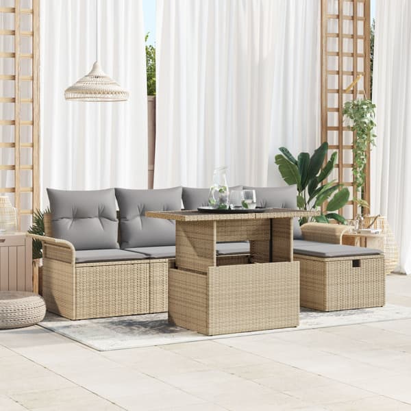 Trädgårdsoffset 6 st Beige konstrotting