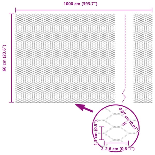 Hexagonstängsel Grå 0,6 x 10 m PVC
