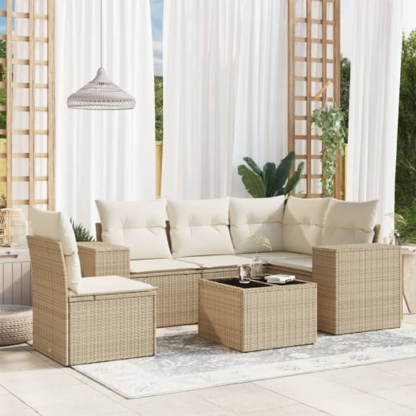 Soffgrupp för trädgården med dynor 6 delar beige konstrotting