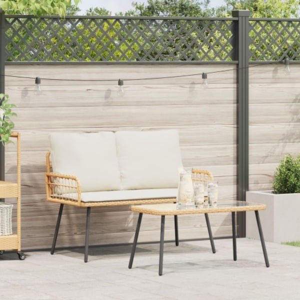 Bistro-set med dynor 2 delar natur konstrotting