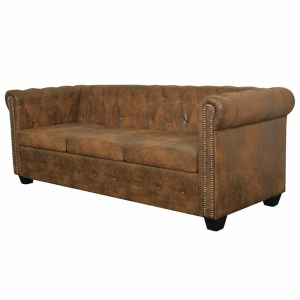 Chesterfield Soffa 3-Sits Brun Konstläder