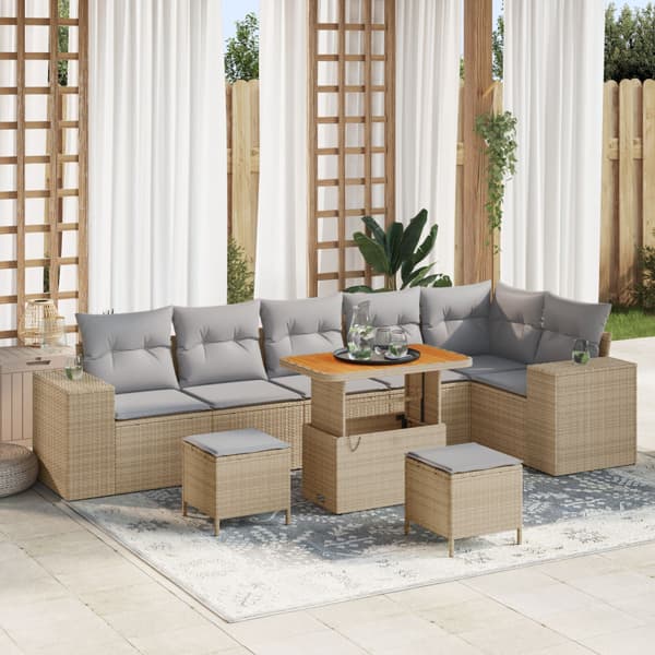 Trädgårdsoffset med kudde 9 pcs Beige konstrotting
