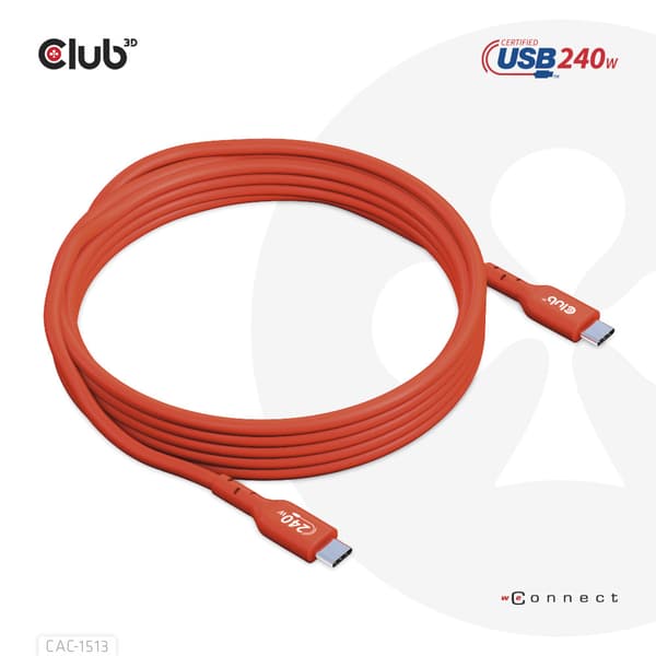 Club 3D - USB typ C-kabel - USB-C till USB-C - 3 m