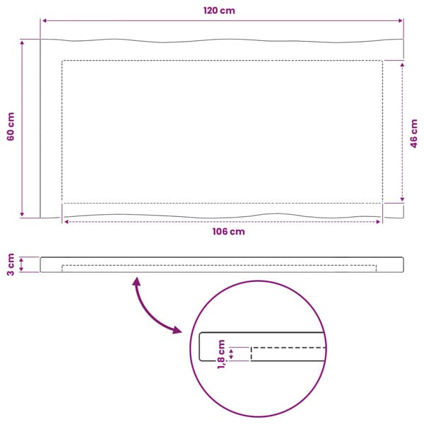 Rektangulärt Bordsskiva 90 x 50 x 3,5 cm Rektangulär Mörkbrun