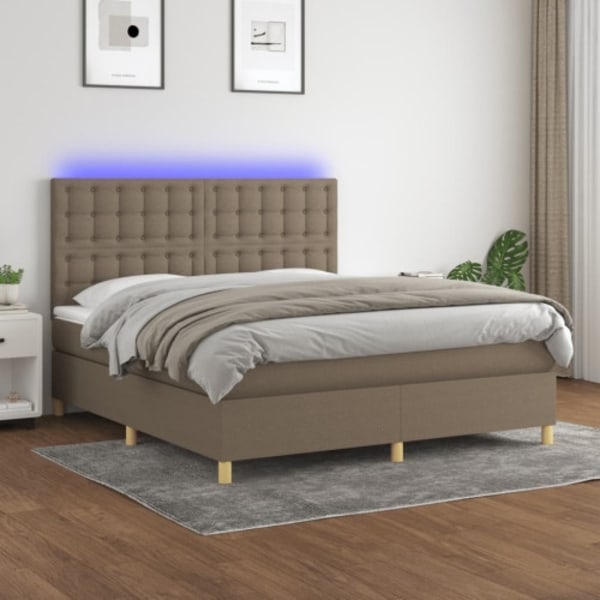 Ramsäng med madrass & LED taupe 160x200 cm tyg