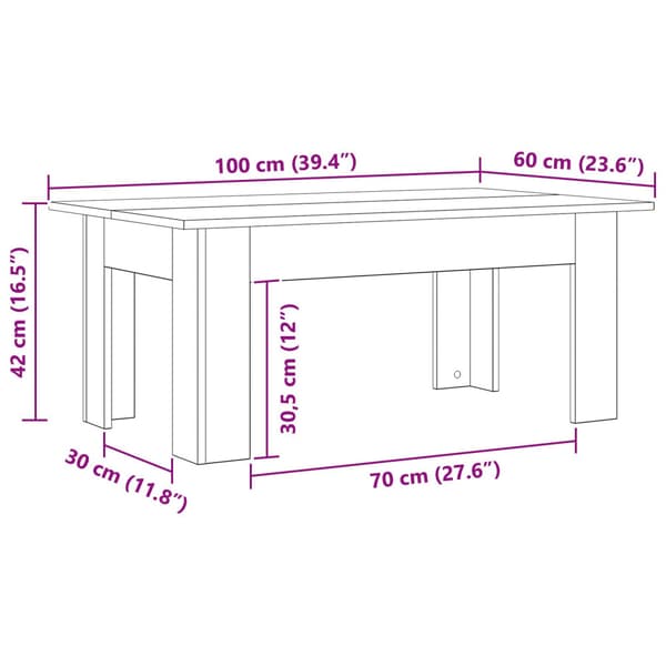Kaffeebord Svart Ek 100 x 60 x 42 cm Konstruerat trä