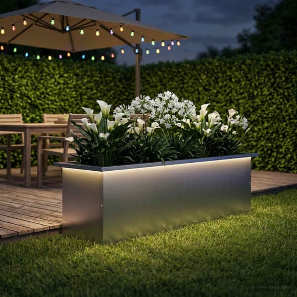 Odlingslåda med LED Silver 30 x 100 x 30 cm Galvaniserat stål