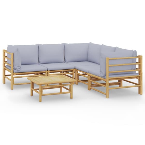 Loungegrupp 6 delar ljusgråa dynor bambu