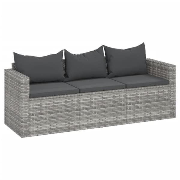 Loungesoffa 3-sits med dynor grå konstrotting