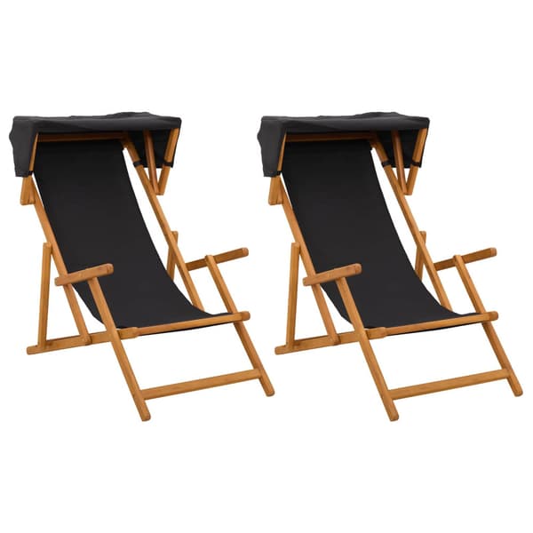 Deck Chair 2 st 3 Position Massiv Eukalyptus Trä Svart