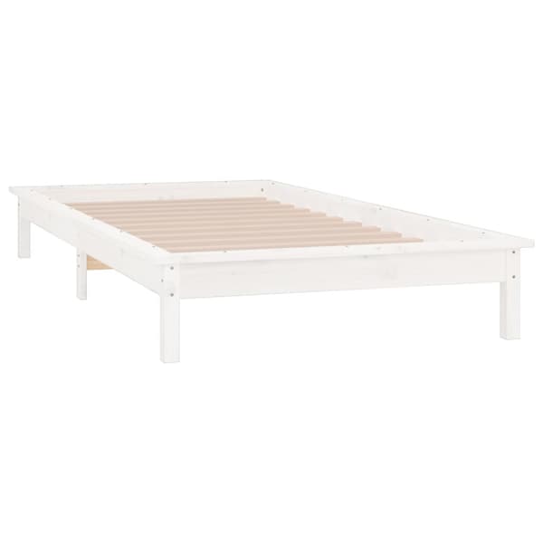 Sängram LED vit 75x190 cm massivt trä