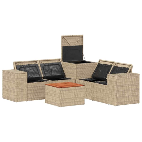 Soffset 6 st Beige och Ljusgrå Poly Rattan och stål