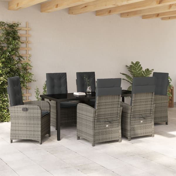 Trädgårdsmöbelset med kudde 7 pcs Grå konstrotting