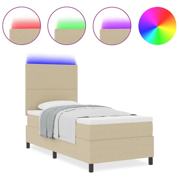 LED Box Säng Ljusgrå och vit. 80 x 200 cm Kordread tyg