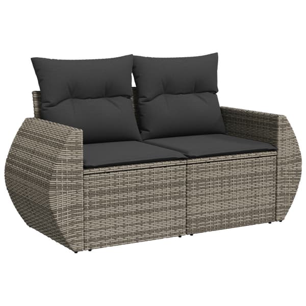 Trädgårdsoffset med kudde med lagring 13 pcs Grå Poly Rattan