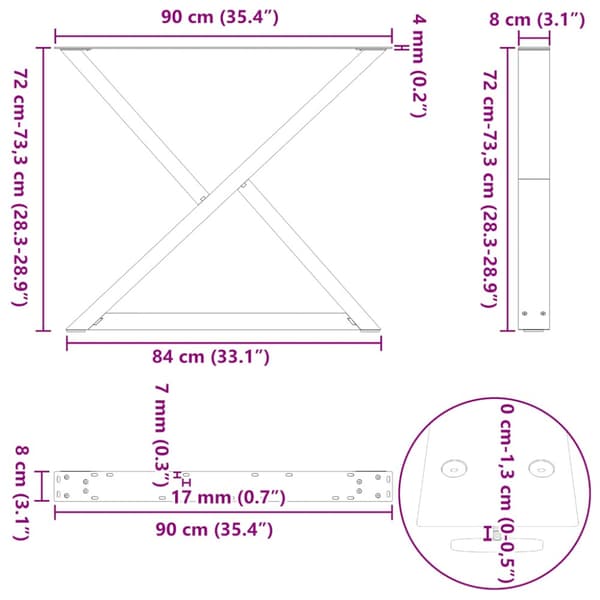 Matbordsben 2 st antracit 90x(72-73,3) cm stål
