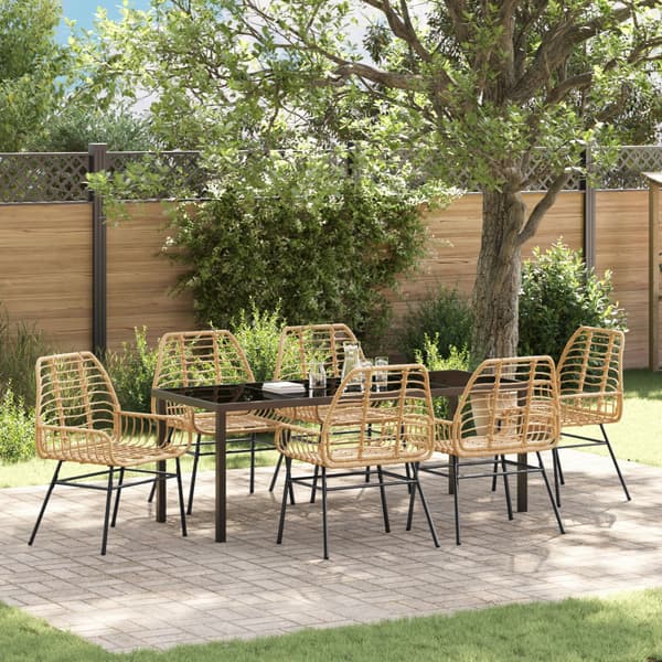 Trädgårdsmöbelset 7 pcs Brun konstrotting