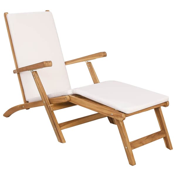 Fällbar Deck Chair med Kudde Vit Massivt teakträ