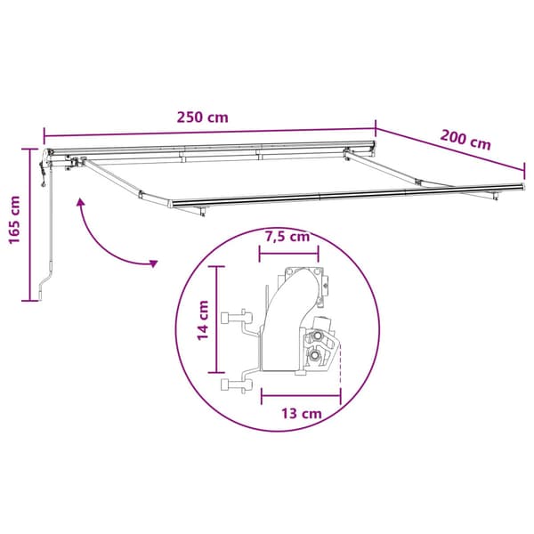 Utfällbar markis Ljusgrå och vit. 2,5 x 2 m tyg