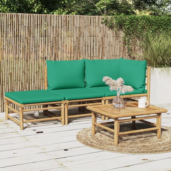 Loungegrupp för trädgården 3 delar gröna dynor bambu