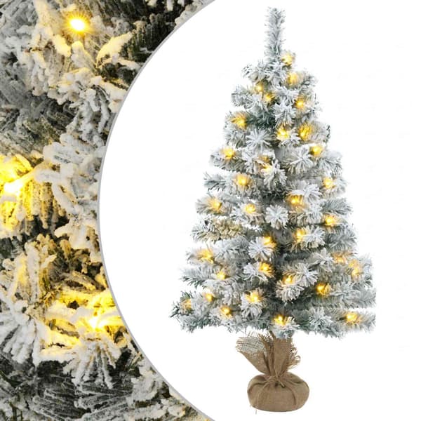 Flockad mini-julgran 90 cm 50 LED-lampor Varmvit PVC