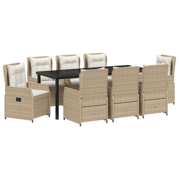 Trädgårdsmöbelset 9 pcs Beige och Ljusgrå konstrotting