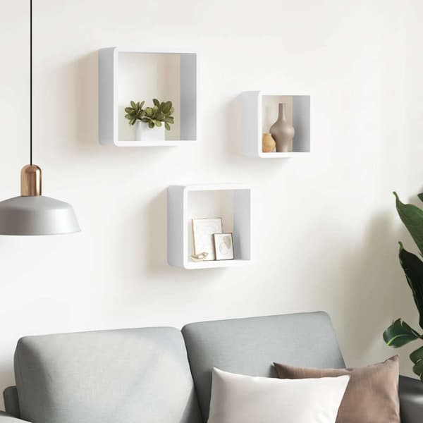 Vägghyllor kub 3 st vit MDF