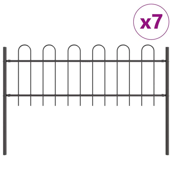 Trädgårdsstängsel 7 pcs Grå 11,9 x 0,6 m Pulverlackerad stål