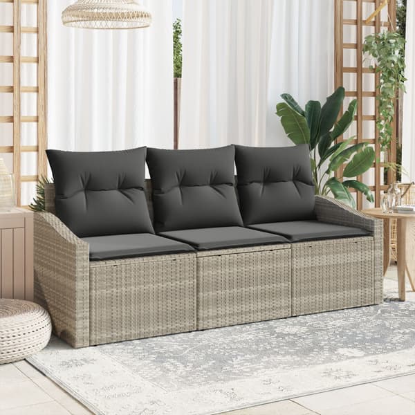 Trädgårdsoffset med kudde 3 pcs Ljusgrå konstrotting