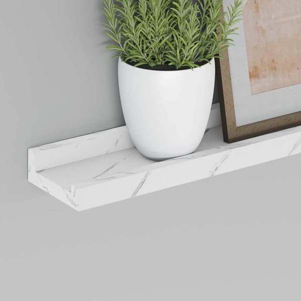 Vägg hylla Väggmonterat 4 pcs Vit marmor 60 x 9 x 3 cm