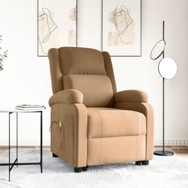 Massagefåtölj med uppresningshjälp brun sammet