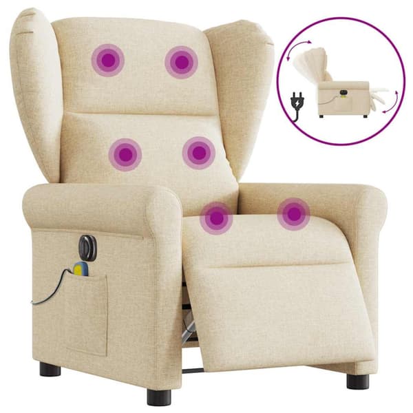 Elektrisk massagefåtölj gräddvit tyg