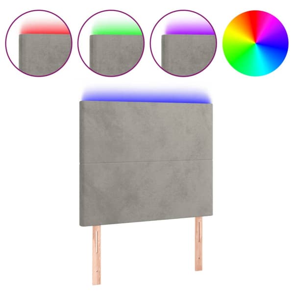 Sänggavel LED ljusgrå 80x5x118/128 cm sammet