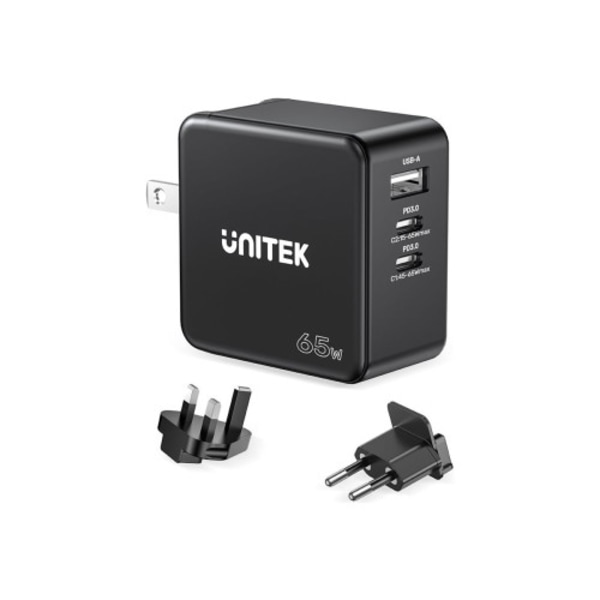 Unitek strömadapter - GaN - USB, 2 x USB-C - 65 Wh Svart