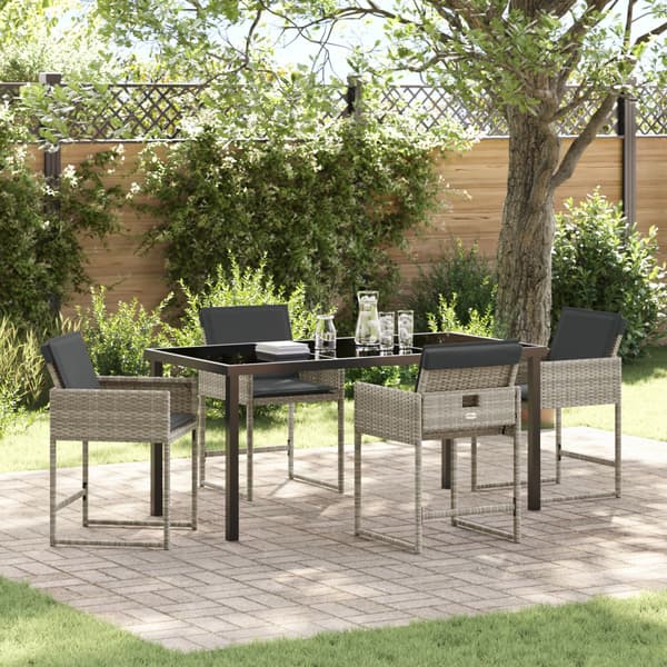 Trädgårdsmöbelset med kudde 5 pcs Ljusgrå konstrotting
