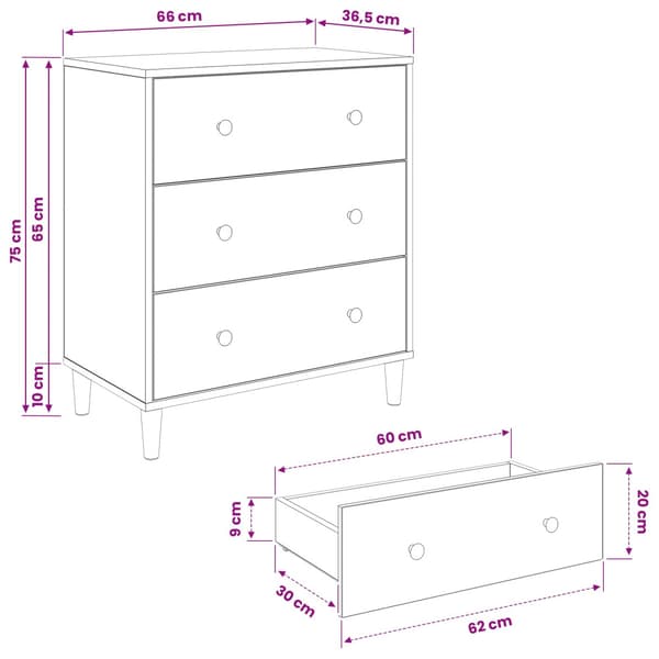 Kommode DOKKUM Blå ormbunkstryck 66 x 36,5 x 75 cm Sonoma-ek
