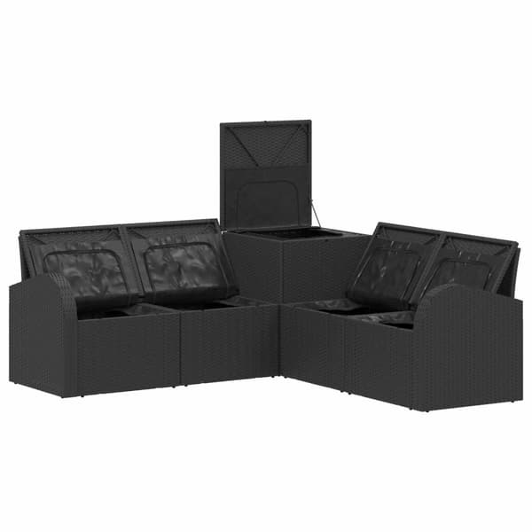 Soffset 5 st Svart och krämvit Poly Rattan och stål