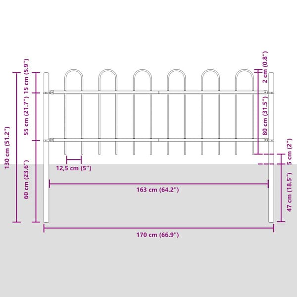 Trädgårdsstängsel 9 pcs Grå 15,3 x 0,8 m Pulverlackerad stål