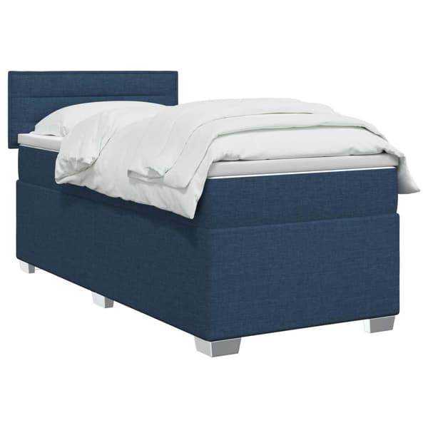 Boxspring säng med madrass och LED Blå 90 x 200 cm Tyg