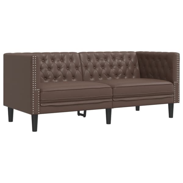 Soffgrupp chesterfield 3 delar brun konstläder