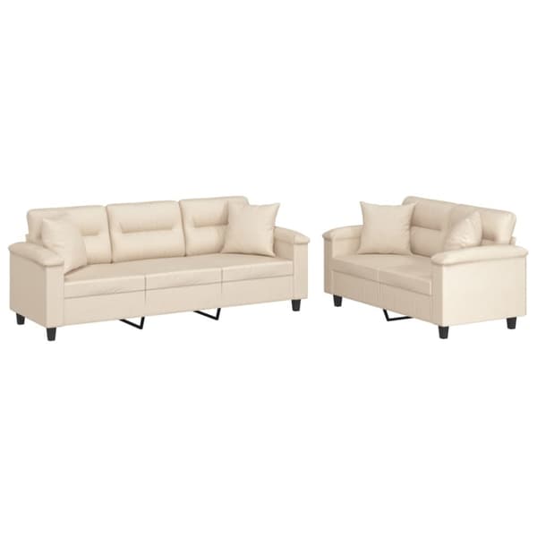 Soffgrupp med kuddar 2 delar Beige mikrofibertyg