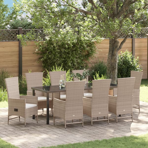 Trädgårdsmöbelset med kudde 9 pcs Beige konstrotting