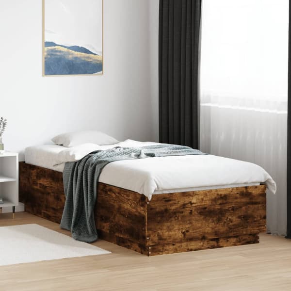 Sängram rökfärgad ek 90x200 cm konstruerad trä