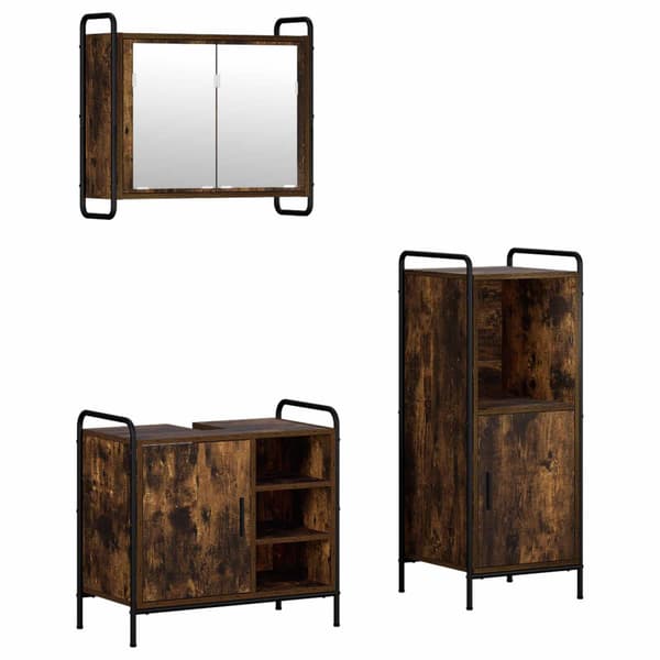 Badrumsskåpsset 3 st Rökt ek 40 x 36 x 99,5 cm Konstruerat trä