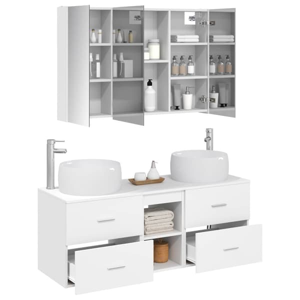Badrumsmöbelset 4 pcs Vit Konstruerat trä och glas