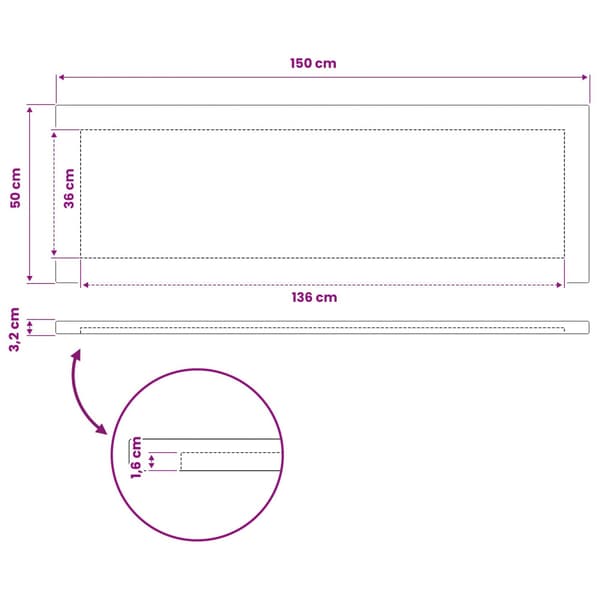 Rektangulärt Bordsskiva 150 x 50 x 3,2 cm Rektangulär
