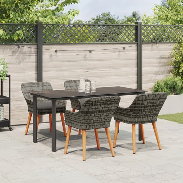 Trädgårdsmöbelset med kudde 5 pcs Grå konstrotting