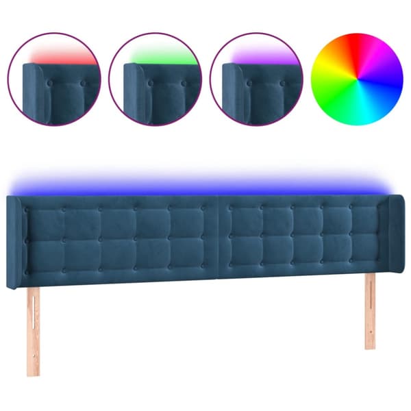 Sänggavel LED mörkblå 183x16x78/88 cm sammet