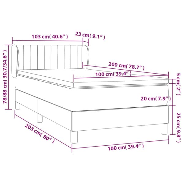 Ramsäng med madrass blå 100x200 cm tyg