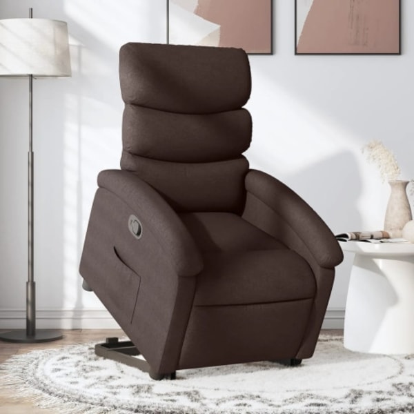 Reclinerfåtölj med uppresningshjälp mörkbrun tyg